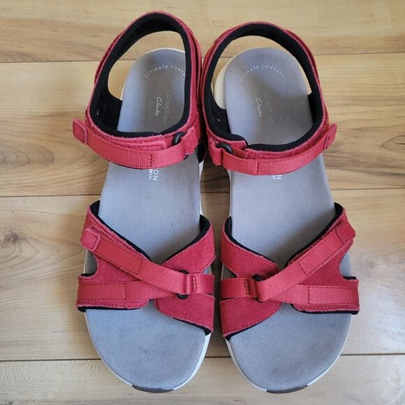 Clarks Womens Solan Drift Hook & Loop Strap Sandals Red Size 9.5 - Picture 6 of 11